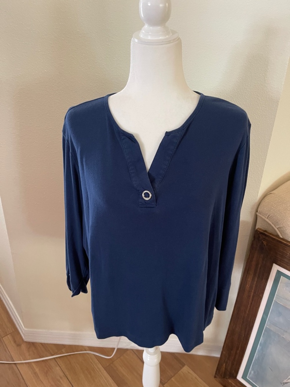 Chico's Navy Ring-Accent Split V-Neck Tunic